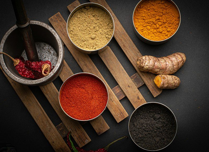 Spice grinding with mortar and pestle